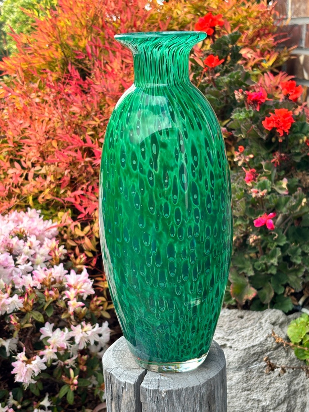 Hand Blown Studio Art Glass Peacock Vase